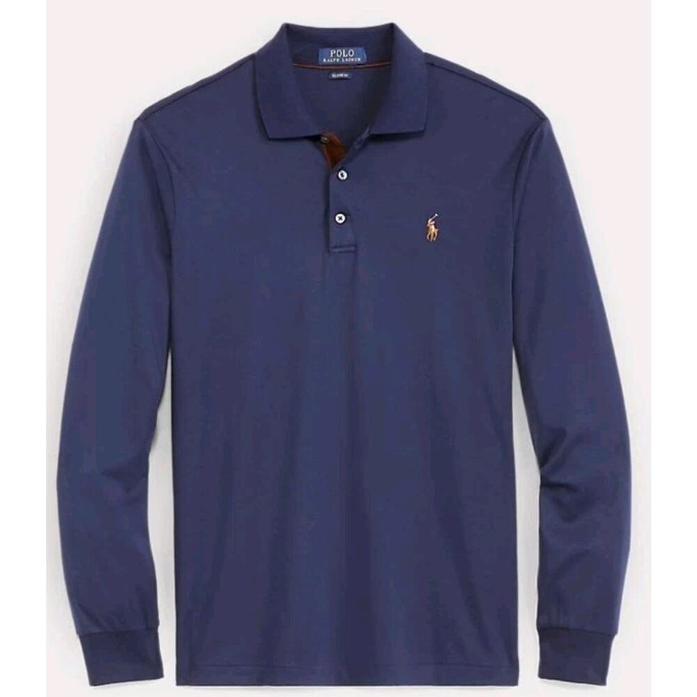 Ralph Lauren Polo Shirt L Blue Golf Rugby Classic Fit Men Pima Soft Touch Pony